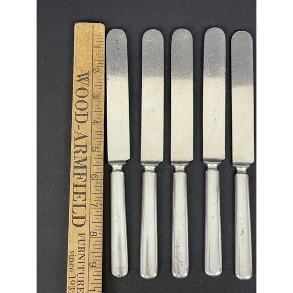 5 Antique Plated Handle by Landers with Eagle Logo Blunt Dinner Knife w/Patina - Picture 5 of 6